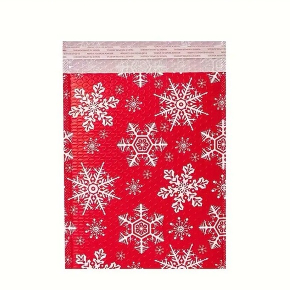 10 BUBBLE MAILERS & 10 STICKERS RED SNOWFLAKE approx 8”x12” SELF- ADHESIVE - Picture 2 of 10